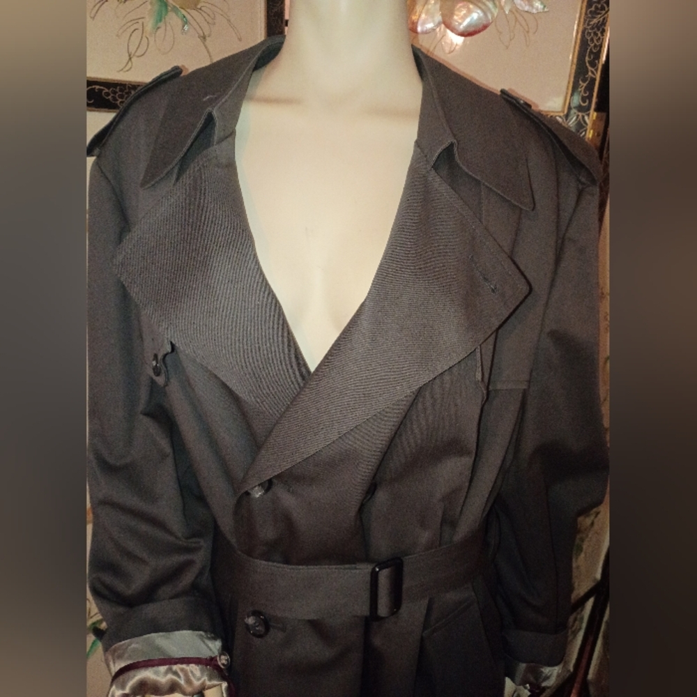Authentic Vtg Christian Dior Le Connaisseur Trench Coat 44R Taupe Grey - Picture 3 of 14